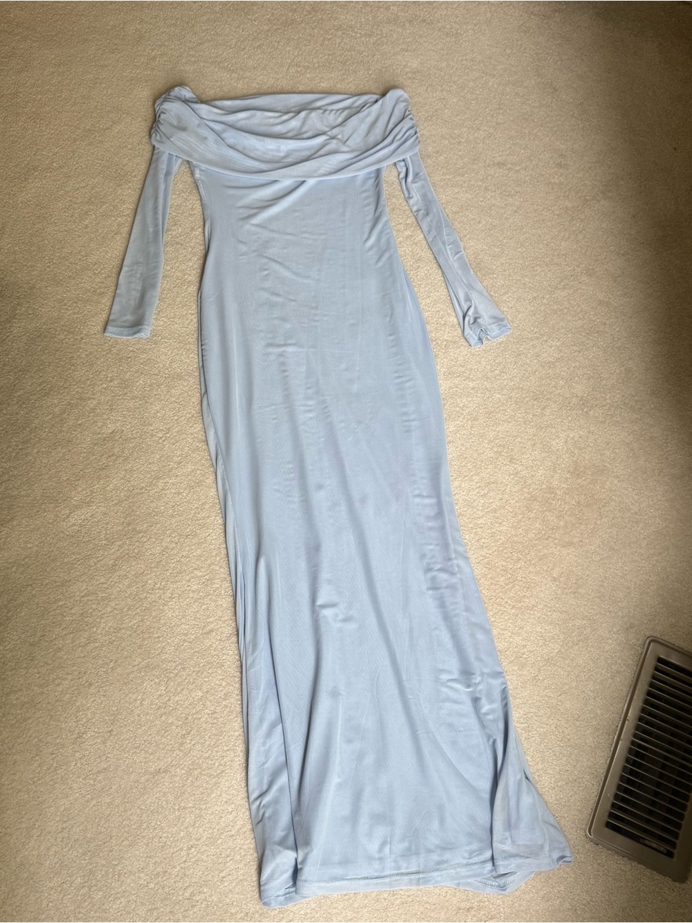 Diamond Supply Co. Light Blue Off-Shoulder Long Sleeve Maxi Dress